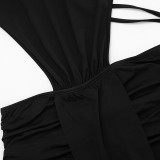 Sleeveless Patchwork Backless Tie Up Mini Dress GSZM-C25DS444
