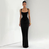 Solid Color Sling Square Neck Maxi Dress GSZM-D25DS511