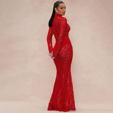 Lace Long Sleeve Slim Maxi Dress GSBD-D24DS559