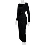 Hollow Out Long Sleeve High Split Maxi Dress YMYF-9380