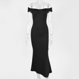 One Shoulder Solid Color Maxi Dress GZJF-10152