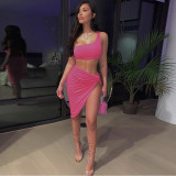 Single Shoulder Tank Top Irregular Skirt 2 Piece Set YMYF-0896