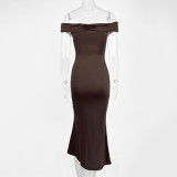 One Shoulder Solid Color Maxi Dress GZJF-10152