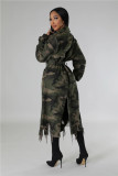 Camouflage Print Holes Long Trench Coat SH-391323