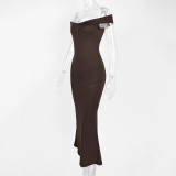 One Shoulder Solid Color Maxi Dress GZJF-10152