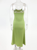 Backless Contrast Color Sling Midi Dress GZJF-10131