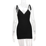V Neck Tie Up Backless Mini Dress YMYF-9256