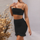 Sexy Sling Vest Ruched Two Piece Skirts Set YMYF-0881