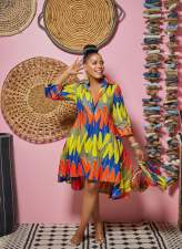 Print Long Sleeve Shirt Dress MXDF-6115