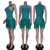 Solid Color Sleeveless Tassel Two Piece Shorts Set MDF-5330