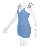 V Neck Tie Up Backless Mini Dress YMYF-9256