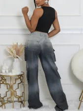 Gradient Multi-pockets Wide-Leg Jeans SH-391357