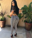 Mesh Print Short Sleeve Two Piece Pants Set HMS-5155