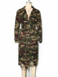 Camouflage Print Holes Long Trench Coat SH-391323