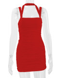 Solid Color Backless Ruched Mini Dress YMYF-8836