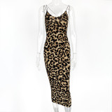 Print V Neck Backless Maxi Dress GZJF-1632