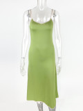 Backless Contrast Color Sling Midi Dress GZJF-10131
