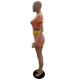 Stripe Knits Hollow Out Two Piece Skirts Set QXTF-83023