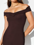 One Shoulder Solid Color Maxi Dress GZJF-10152