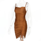 Solid Color Drawstring Midi Dress GZJF-5574