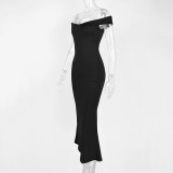 One Shoulder Solid Color Maxi Dress GZJF-10152