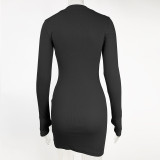Fitted Ribbed Zipper Long-Sleeve Mini Dress GZJF-1177