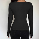 Solid Color Long Sleeve Tie Up Tops GZJF-2642