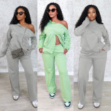 Long Sleeve Solid Color Two Piece Pants Set SH-391434