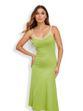 Backless Contrast Color Sling Midi Dress GZJF-10131