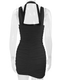 Solid Color Backless Ruched Mini Dress YMYF-8836