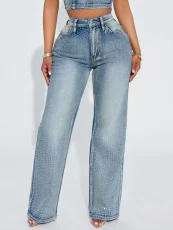 Hot Drill Straight Jeans SH-391414
