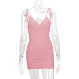 V Neck Tie Up Backless Mini Dress YMYF-9256