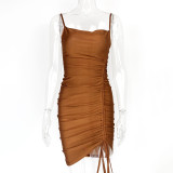 Solid Color Drawstring Midi Dress GZJF-5574