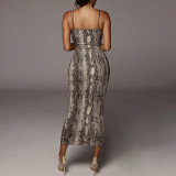 Print V Neck Backless Maxi Dress GZJF-1632