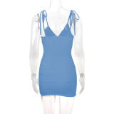 V Neck Tie Up Backless Mini Dress YMYF-9256