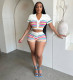 Stripe Knits Two Piece Shorts Set QXTF-83028