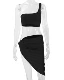 Single Shoulder Tank Top Irregular Skirt 2 Piece Set YMYF-0896