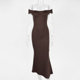 One Shoulder Solid Color Maxi Dress GZJF-10152