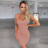 Solid Color Backless Ruched Mini Dress YMYF-8836