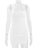 Solid Color Backless Ruched Mini Dress YMYF-8836