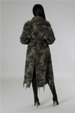 Camouflage Print Holes Long Trench Coat SH-391323