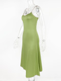 Backless Contrast Color Sling Midi Dress GZJF-10131