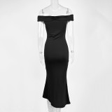One Shoulder Solid Color Maxi Dress GZJF-10152
