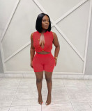 Sleeveless Solid Color Sweater Two Piece Shorts Set QXTF-83027