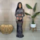 Hot Drill Long Sleeve Two Piece Skirts Set SH-390227