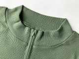 Fitted Ribbed Zipper Long-Sleeve Mini Dress GZJF-1177