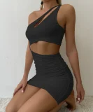 Hollow Out Single Shoulder Mini Dress YMYF-8925