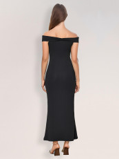One Shoulder Solid Color Maxi Dress GZJF-10152