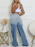Gradient Multi-pockets Wide-Leg Jeans SH-391357