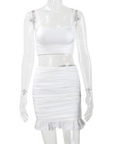 Sexy Sling Vest Ruched Two Piece Skirts Set YMYF-0881
